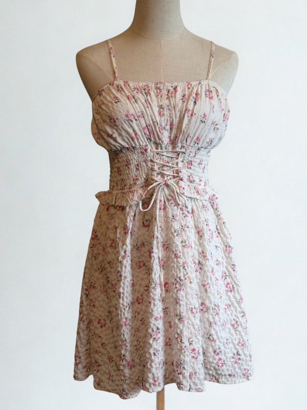 Altar'd State White Pink Floral Mini Dress S | Cottagecore Coquette - Picture 1 of 10